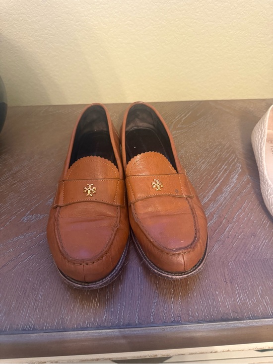Tory Burch Shoes - Tory Burch Brown Leather Penny Loafers with Gold Logo